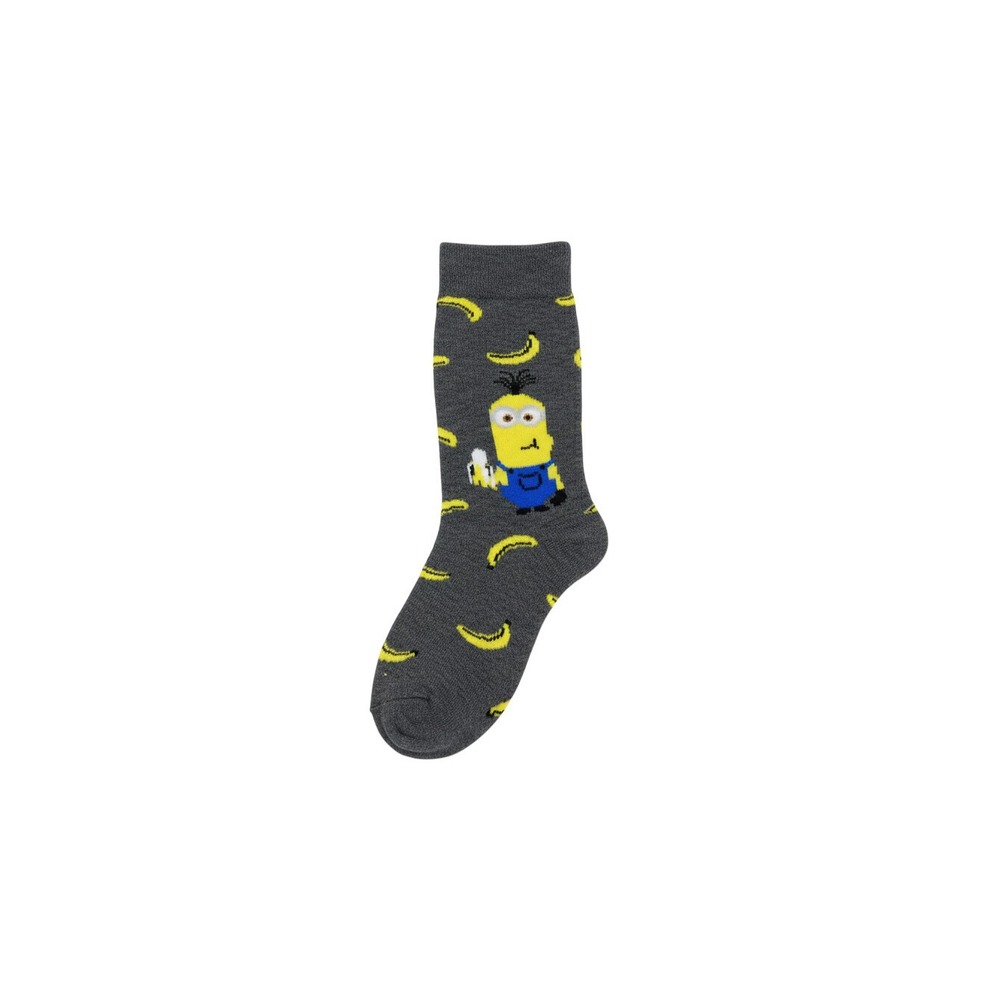 Illumination Minions Crew Socks Mens 10-13 Grey Banana Pattern Novelty Knit